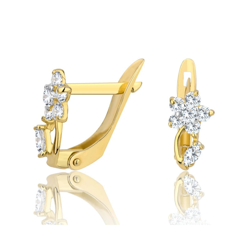 Gold flower earrings with cubic zirconia K3.2299 | GoldJewellery