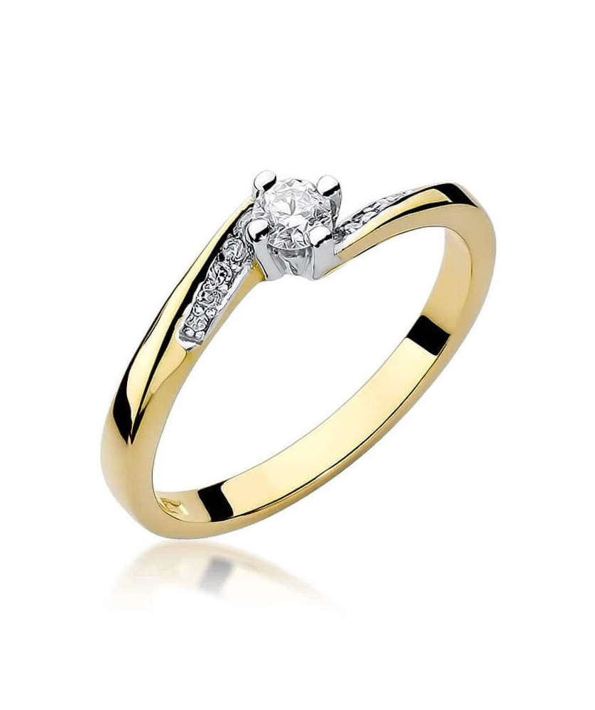 Złoty Pierścionek 14k z diamentem brylant 0,19ct