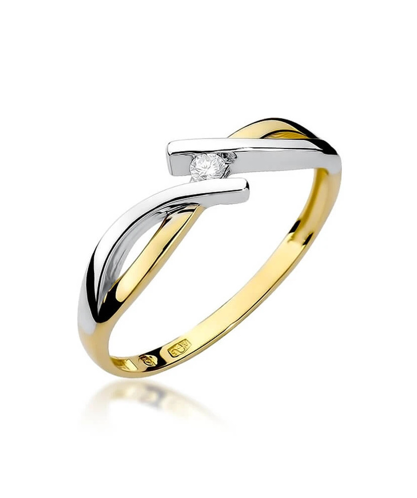 Złoty Pierścionek 14k z diamentem brylant 0,04ct