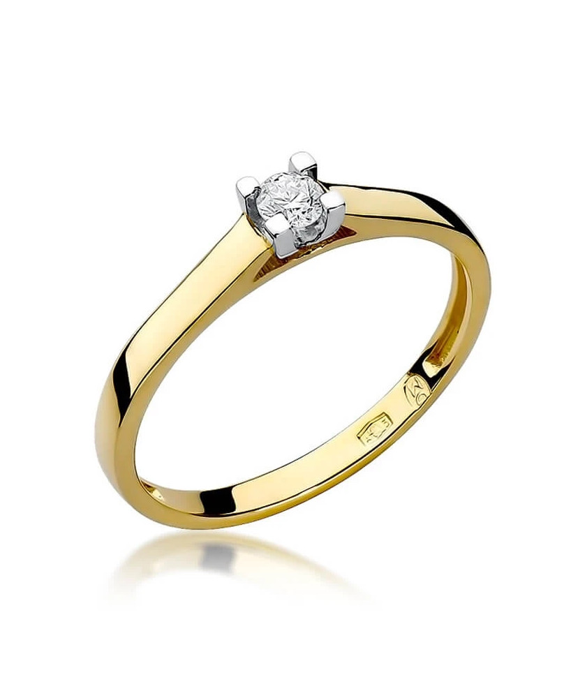 Złoty Pierścionek 14k z diamentem brylant 0,10ct