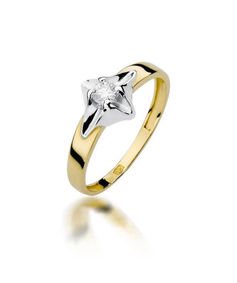 Złoty Pierścionek 14k z diamentem brylant 0,12ct