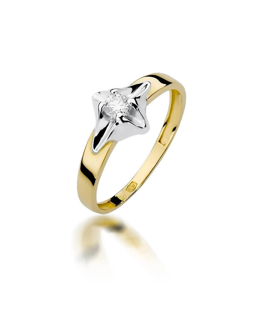 Złoty Pierścionek 14k z diamentem brylant 0,12ct