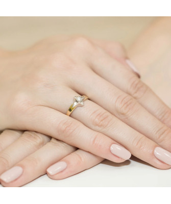 Złoty Pierścionek 14k z diamentem brylant 0,12ct