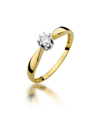 Złoty Pierścionek 14k z diamentem brylant 0,15ct