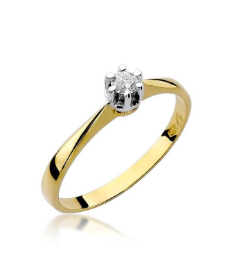Złoty Pierścionek 14k z diamentem brylant 0,10ct