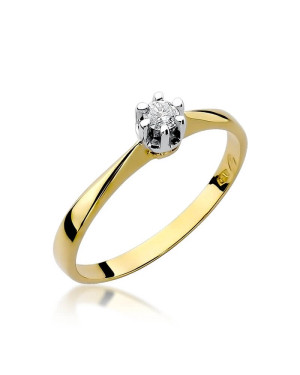 Złoty Pierścionek 14k z diamentem brylant 0,10ct