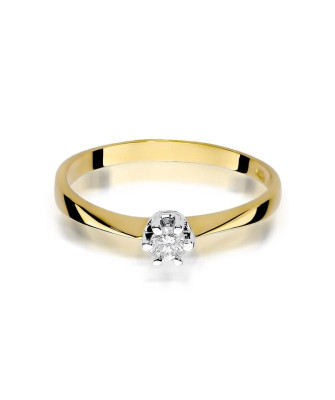 Złoty Pierścionek 14k z diamentem brylant 0,10ct