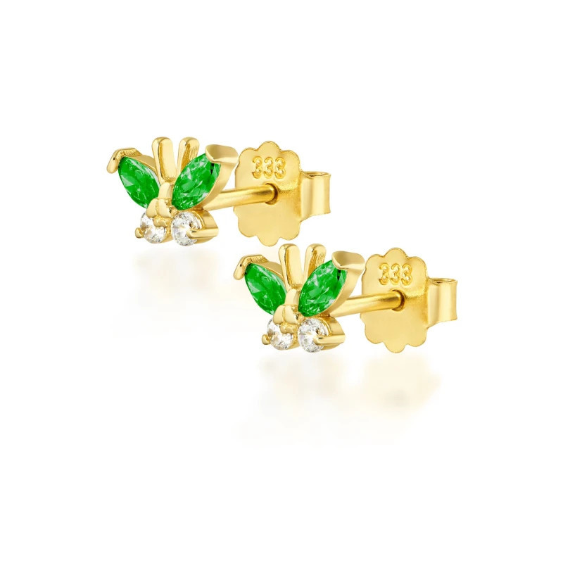 Gold earrings with green butterflies 585 K1.158Pz| GoldJewellery