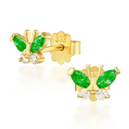 Gold earrings with green butterflies 585 K1.158Pz| GoldJewellery