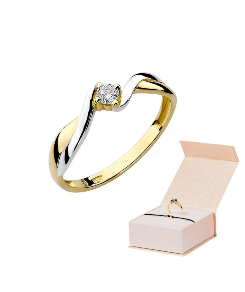Złoty Pierścionek 14k z diamentem brylant 0,08ct