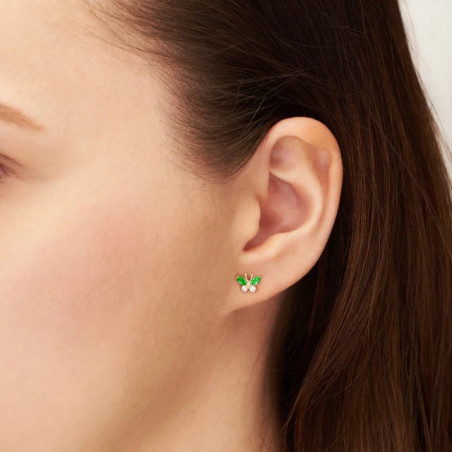 Gold earrings with green butterflies 585 K1.158Pz| GoldJewellery