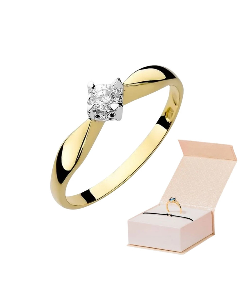 Złoty Pierścionek 14k z diamentem brylant 0,12ct