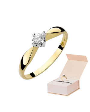 Złoty Pierścionek 14k z diamentem brylant 0,12ct
