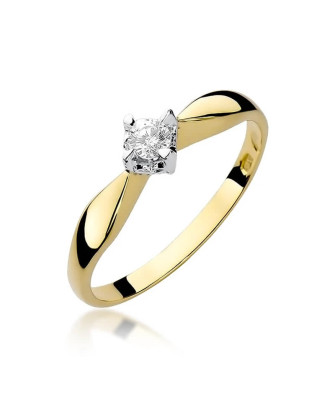 Złoty Pierścionek 14k z diamentem brylant 0,12ct