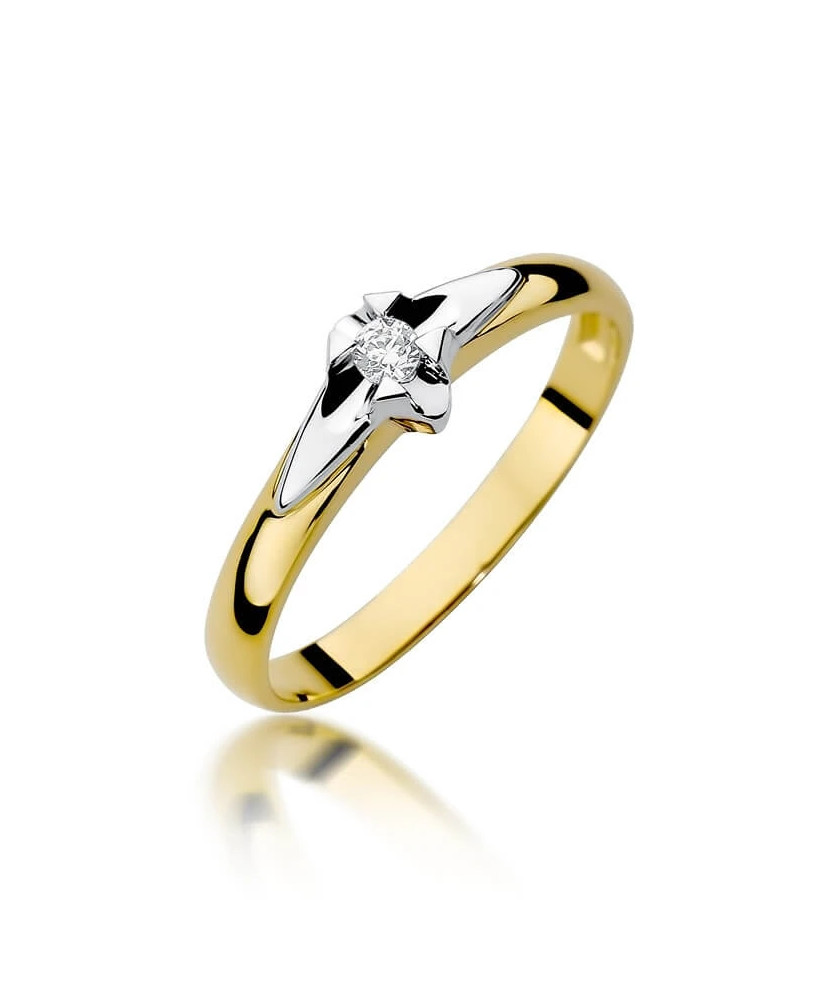 Złoty Pierścionek 14k z diamentem brylant 0,04ct