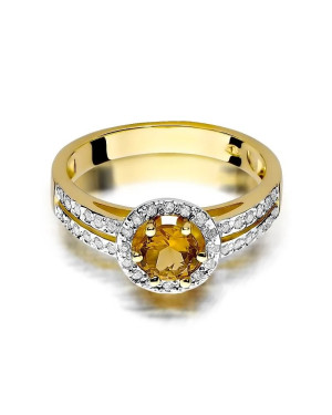 Złoty Pierścionek 14k z diamentem cytryn 0,50ct