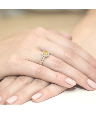 Złoty Pierścionek 14k z diamentem cytryn 0,50ct