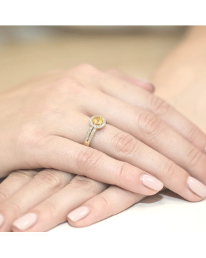 Złoty Pierścionek 14k z diamentem cytryn 0,50ct
