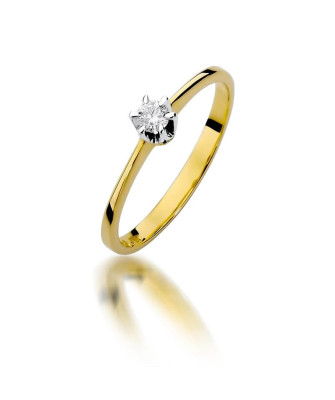 Złoty Pierścionek 14k z diamentem brylant 0,10ct
