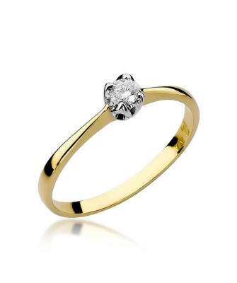 Złoty Pierścionek 14k z diamentem brylant 0,10ct