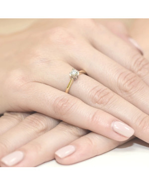 Złoty Pierścionek 14k z diamentem brylant 0,10ct