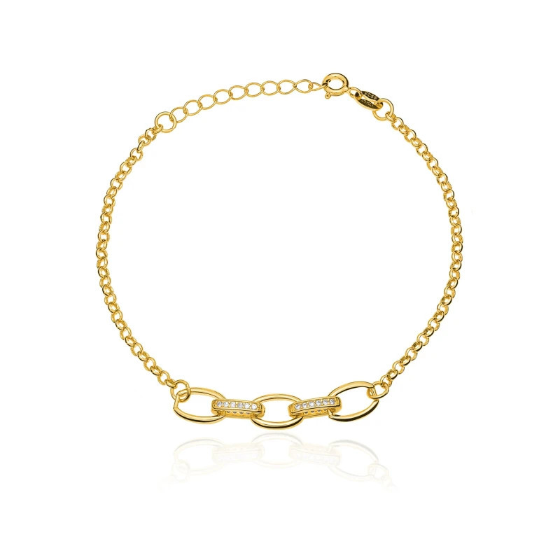 Gold-plated bracelet with large links and white stones SBZ49| GoldJewellery