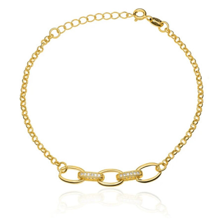 Gold-plated bracelet with large links and white stones SBZ49| GoldJewellery
