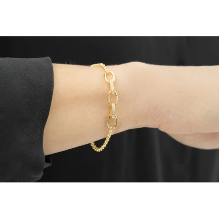 Gold-plated bracelet with large links and white stones SBZ49| GoldJewellery