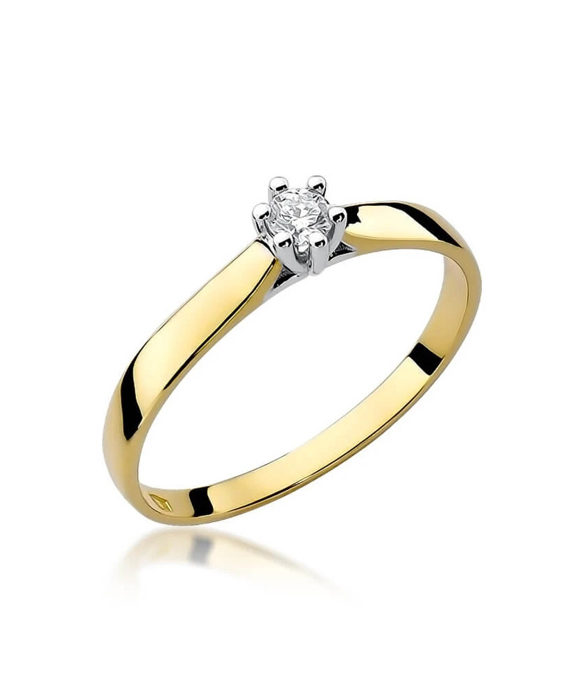 Złoty Pierścionek 14k z diamentem brylant 0,10ct