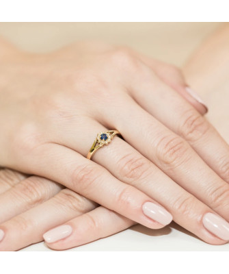 Złoty Pierścionek 14k z diamentem szafir 0,15ct