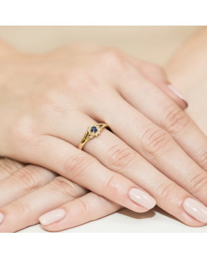 Złoty Pierścionek 14k z diamentem szafir 0,15ct