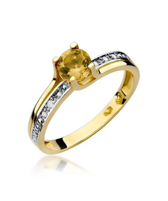 Złoty Pierścionek 14k z diamentem cytryn 0,50ct