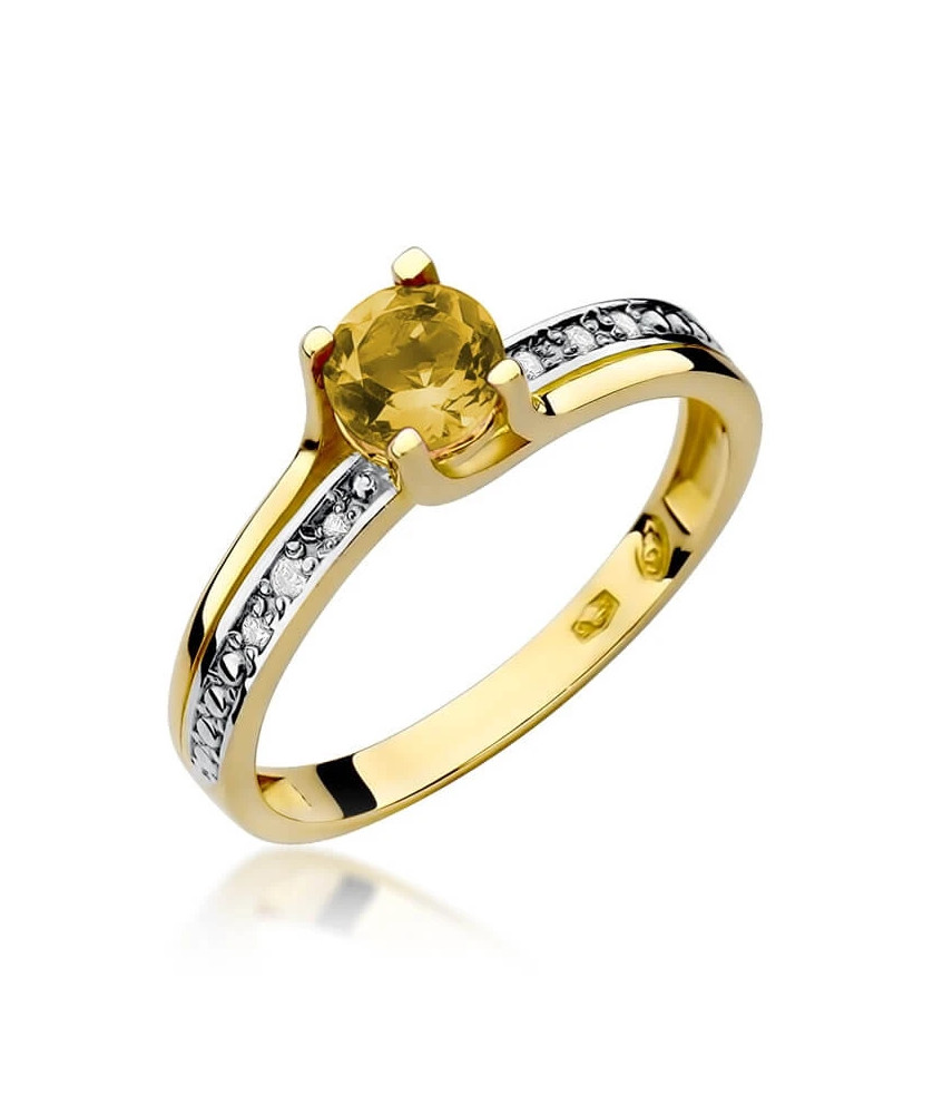 Złoty Pierścionek 14k z diamentem cytryn 0,50ct