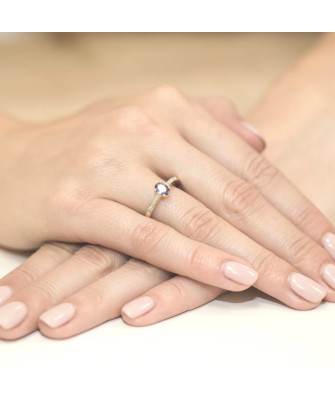 Złoty Pierścionek 14k z diamentem tanzanit 0,40ct