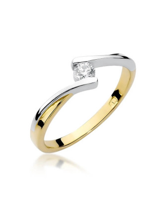 Złoty Pierścionek 14k z diamentem brylant 0,10ct