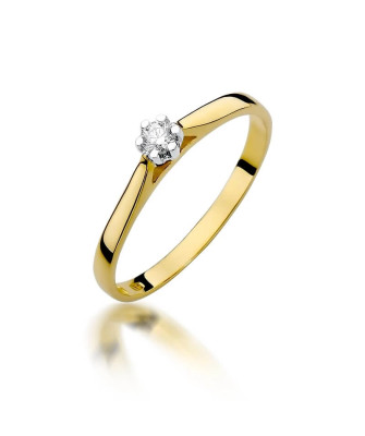Złoty Pierścionek 14k z diamentem brylant 0,09ct