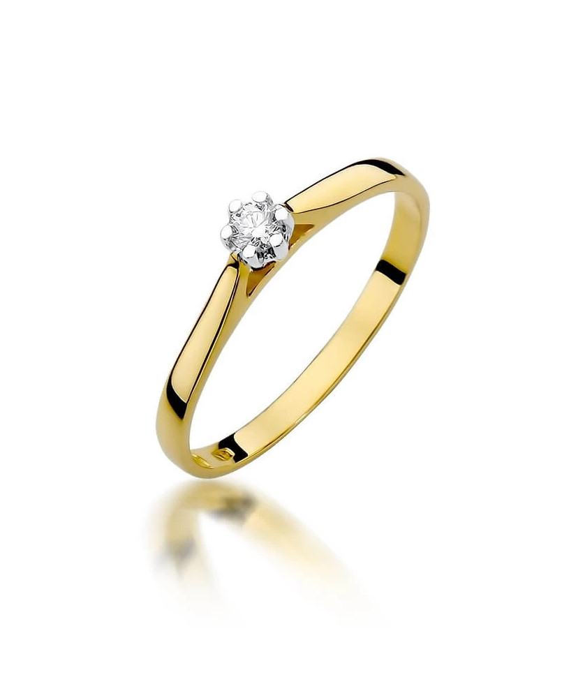 Złoty Pierścionek 14k z diamentem brylant 0,09ct