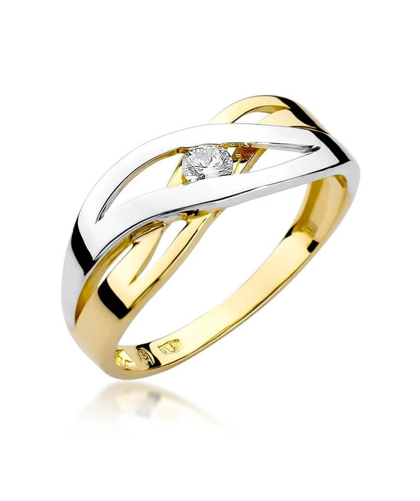 Złoty Pierścionek 14k z diamentem brylant 0,10ct