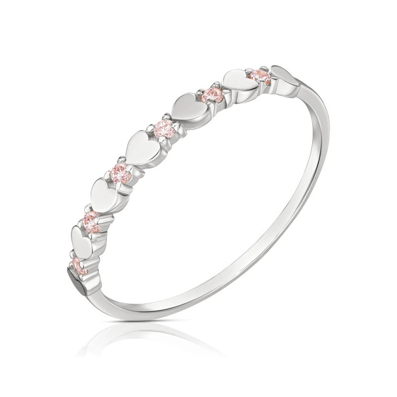 White gold ring with 585 hearts and pink stones P3.1663BPr| GoldJewellery