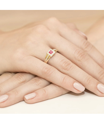 Złoty Pierścionek 14k z diamentem rubin 0,20ct