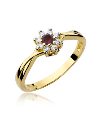 Złoty Pierścionek 14k z diamentem rubin 0,15ct