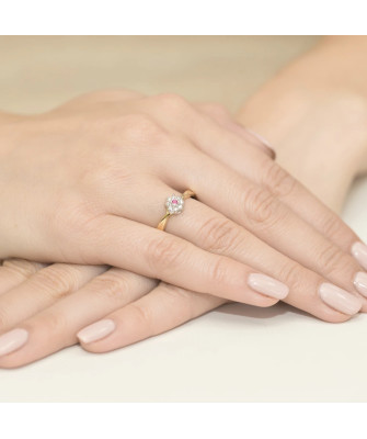 Złoty Pierścionek 14k z diamentem rubin 0,15ct