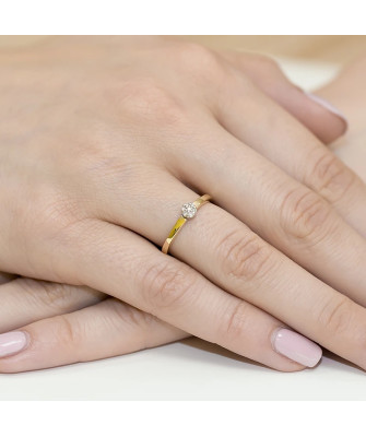 Złoty Pierścionek 14k z diamentem brylant białe 0,04ct