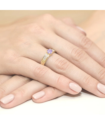 Złoty Pierścionek 14k z diamentem ametyst 0,50ct