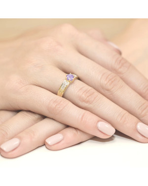 Złoty Pierścionek 14k z diamentem ametyst 0,50ct
