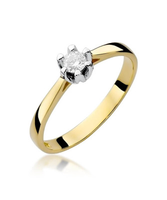 Złoty Pierścionek 14k z diamentem brylant 0,12ct