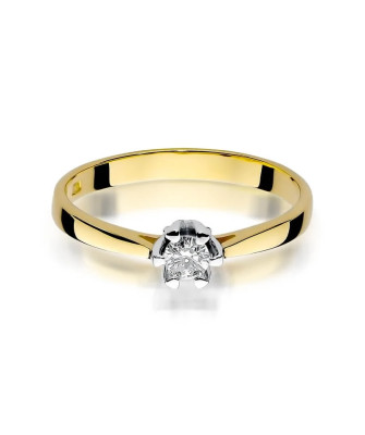 Złoty Pierścionek 14k z diamentem brylant 0,12ct