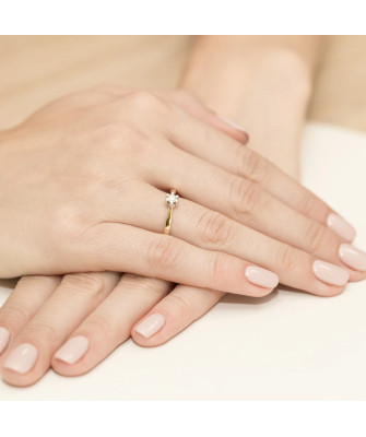 Złoty Pierścionek 14k z diamentem brylant 0,12ct