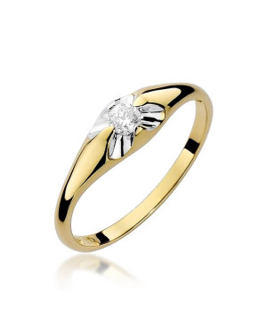 Złoty Pierścionek 14k z diamentem brylant 0,10ct