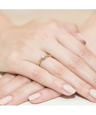 Złoty Pierścionek 14k z diamentem brylant 0,15ct